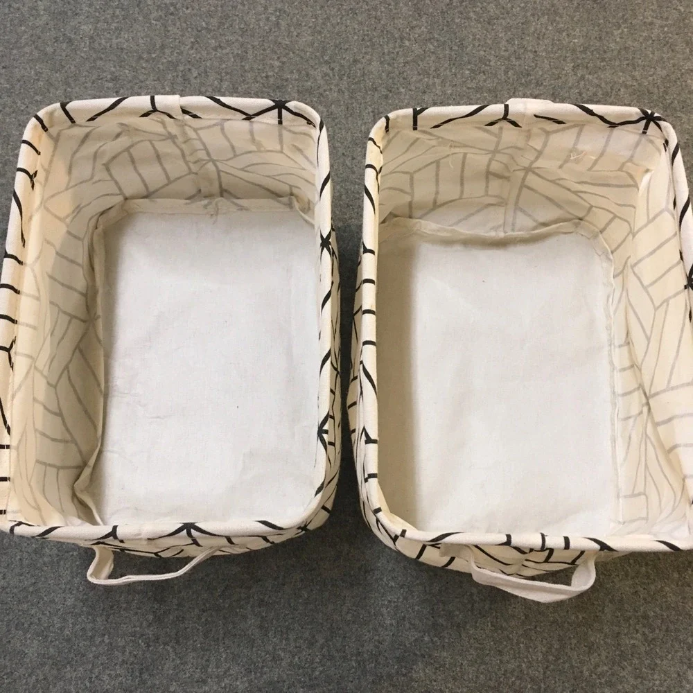 Canvas Storage Bins Set of 2 Black White Geometric Collapsible Modern Organize